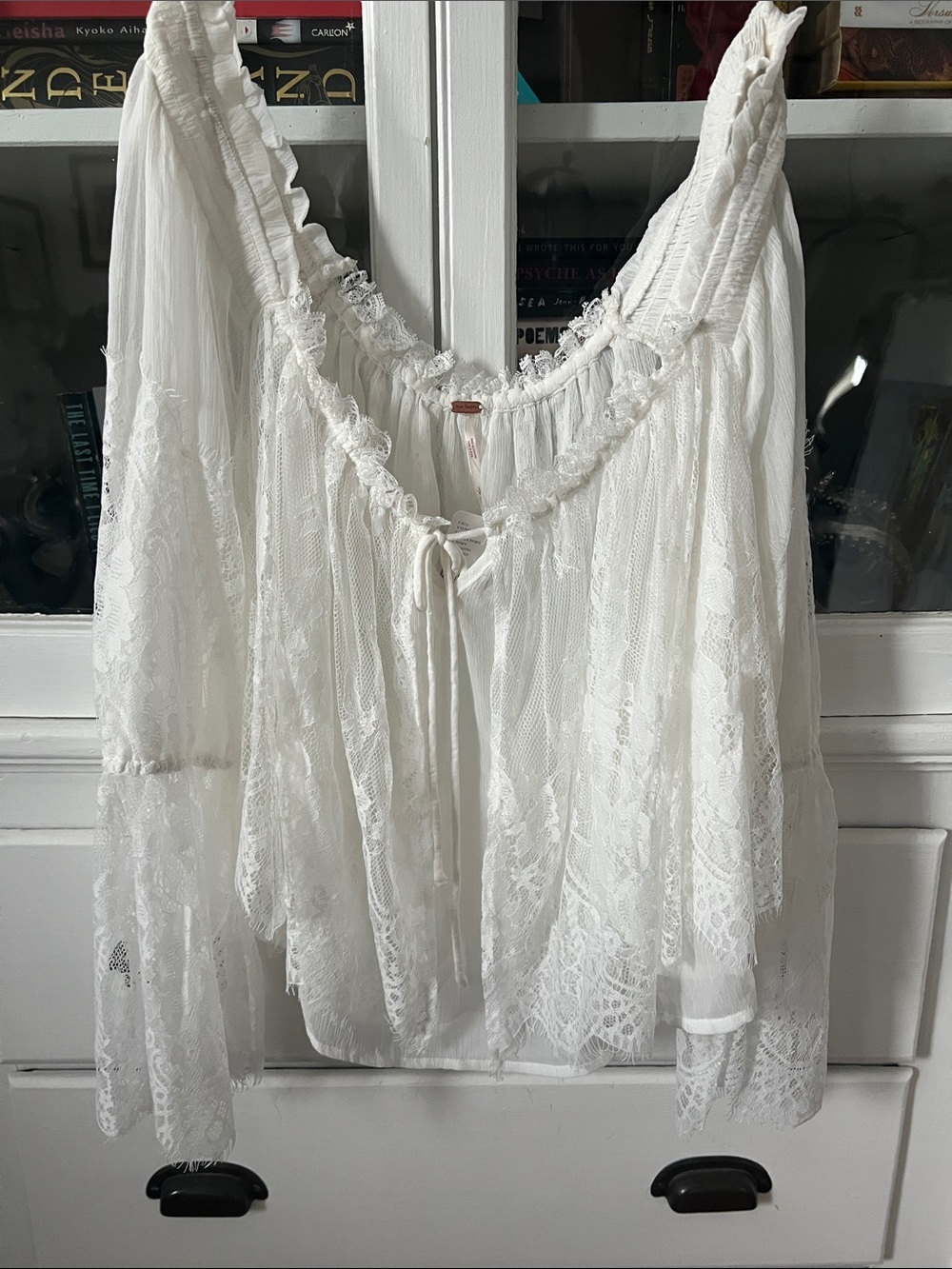 Free People Women's White Lace Peasant Blouse - Boho top